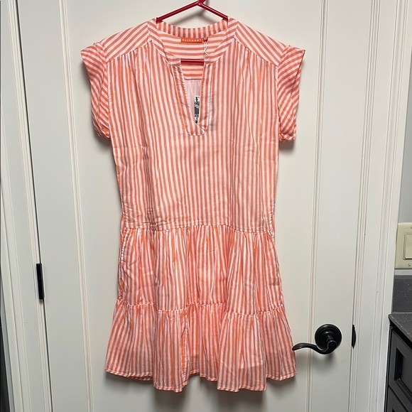 Oliphant Dresses & Skirts - Oliphant Coral and White Ruffled Tiered Sundress